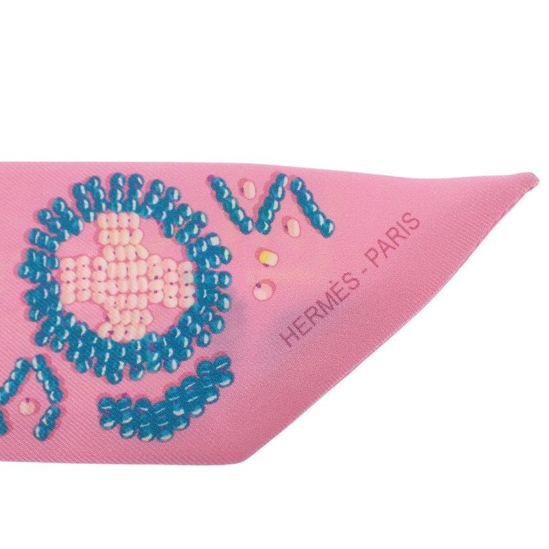 Hermes Kelly en Perles Scarf Silk Pink Blue Gift — view 5