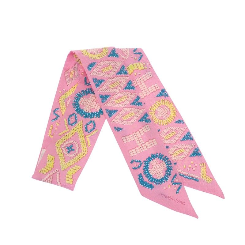 Hermes Kelly en Perles Scarf Silk Pink Blue Gift — view 2