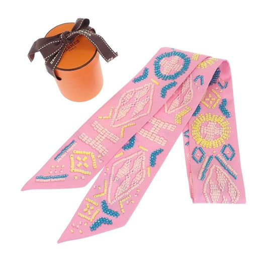 Hermes Kelly en Perles Scarf Silk Pink Blue Gift