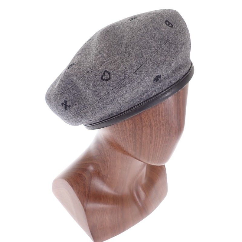 Hermes Santo Honore Charm Beret 58 Cashmere Leather Charbon Gray Hat — view 7