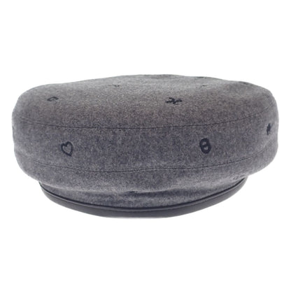 Hermes Santo Honore Charm Beret 58 Cashmere Leather Charbon Gray Hat