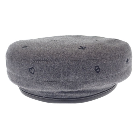 Hermes Santo Honore Charm Beret 58 Cashmere Leather Charbon Gray Hat
