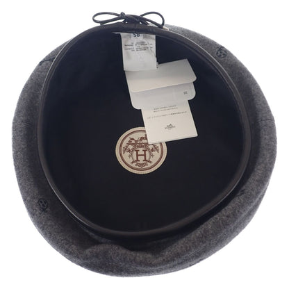 Hermes Santo Honore Charm Beret 58 Cashmere Leather Charbon Gray Hat — view 4
