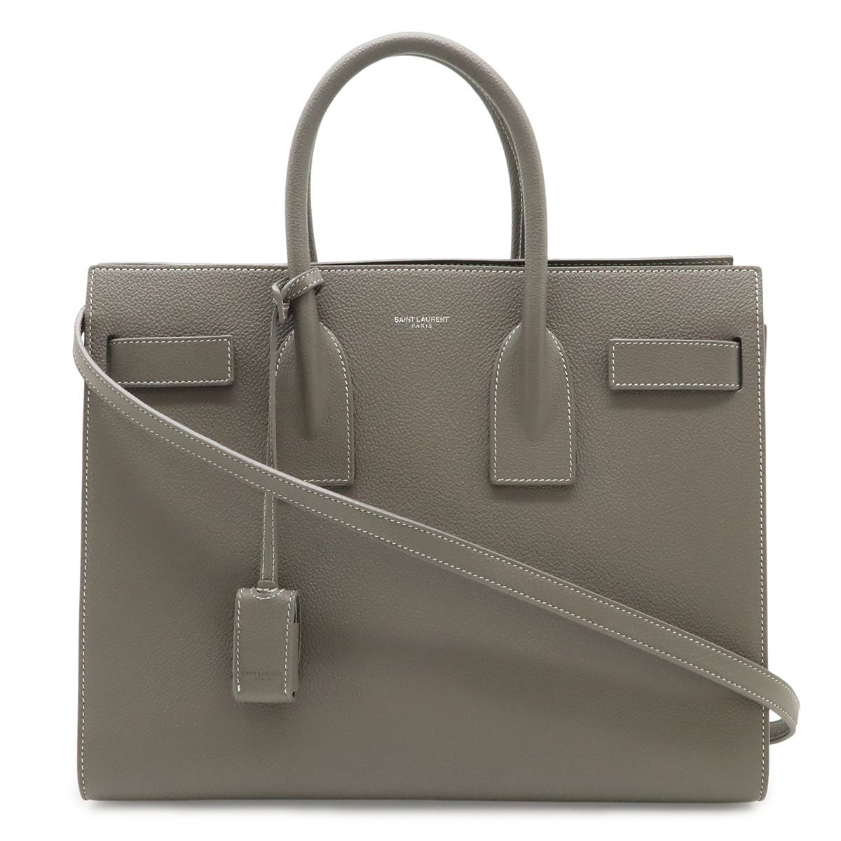 Saint Laurent Paris YSL Sac Dojour Small Handbag 2-Way Shoulder Leather Gray