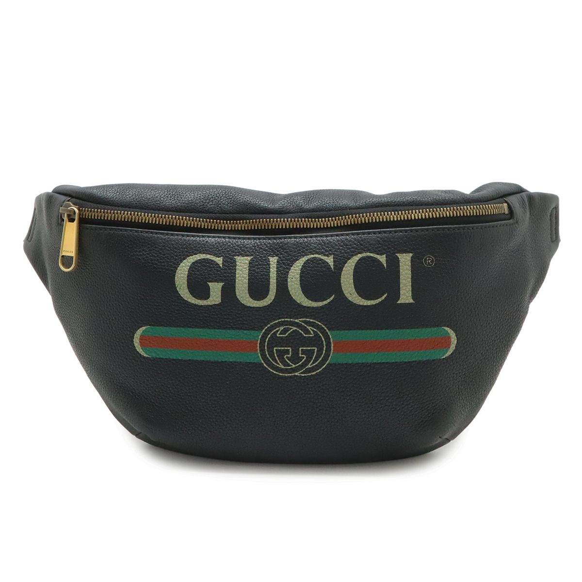Gucci Print Sherry Line Belt Bag Waist Pouch Leather Pink Green Red Gold