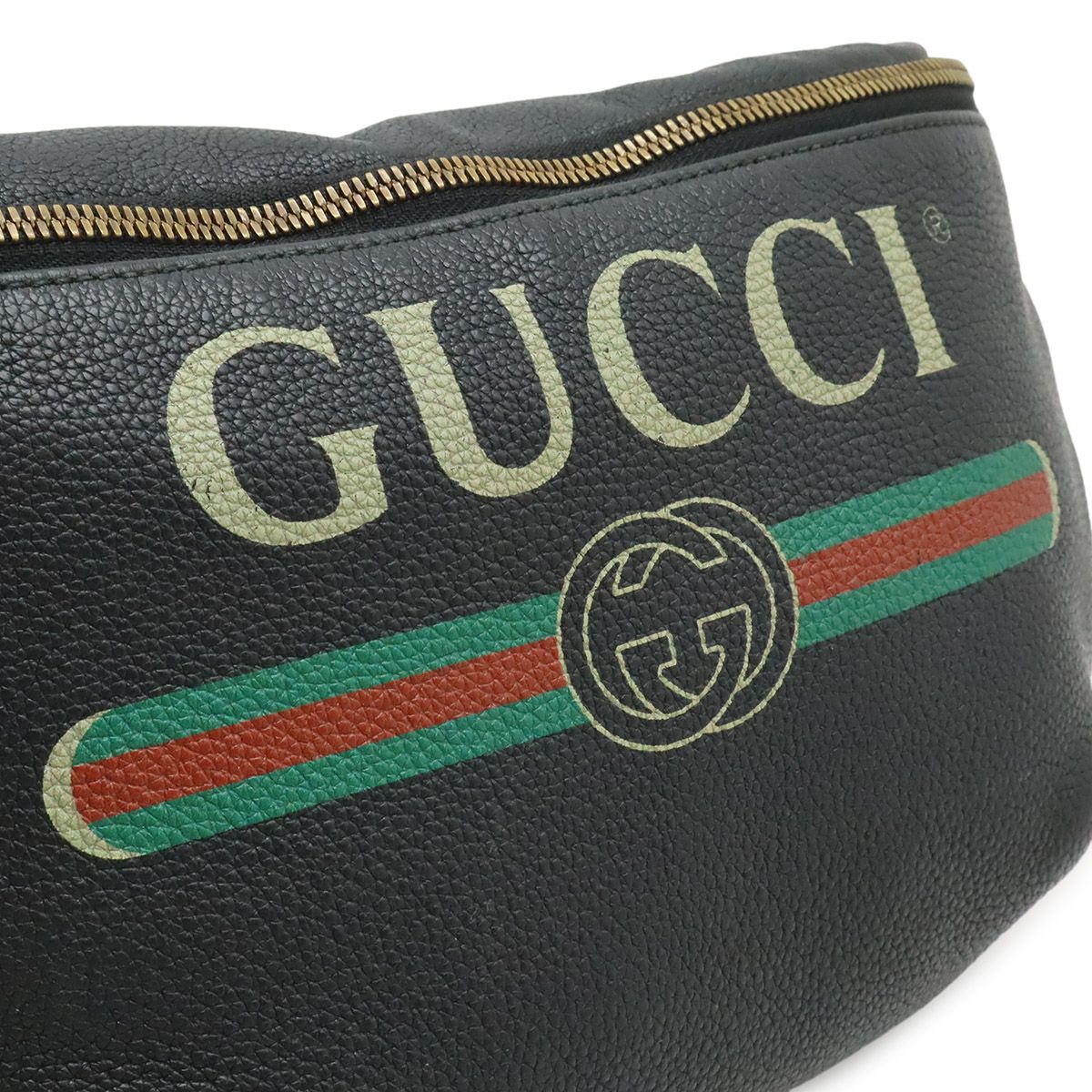 Gucci Print Sherry Line Belt Bag Waist Pouch Leather Pink Green Red Gold — view 9