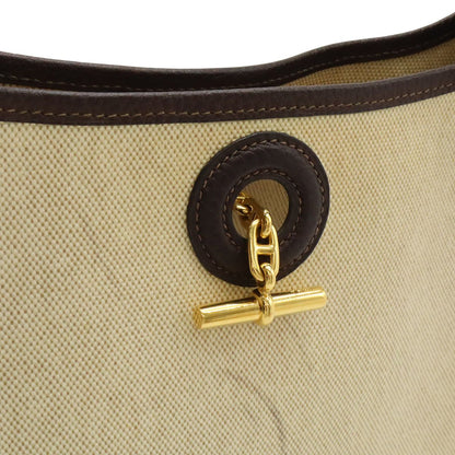 Hermes Vespa PM Shoulder Bag Crossbody Toile Ash Leather Beige Dark Brown — view 8