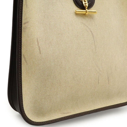 Hermes Vespa PM Shoulder Bag Crossbody Toile Ash Leather Beige Dark Brown — view 9
