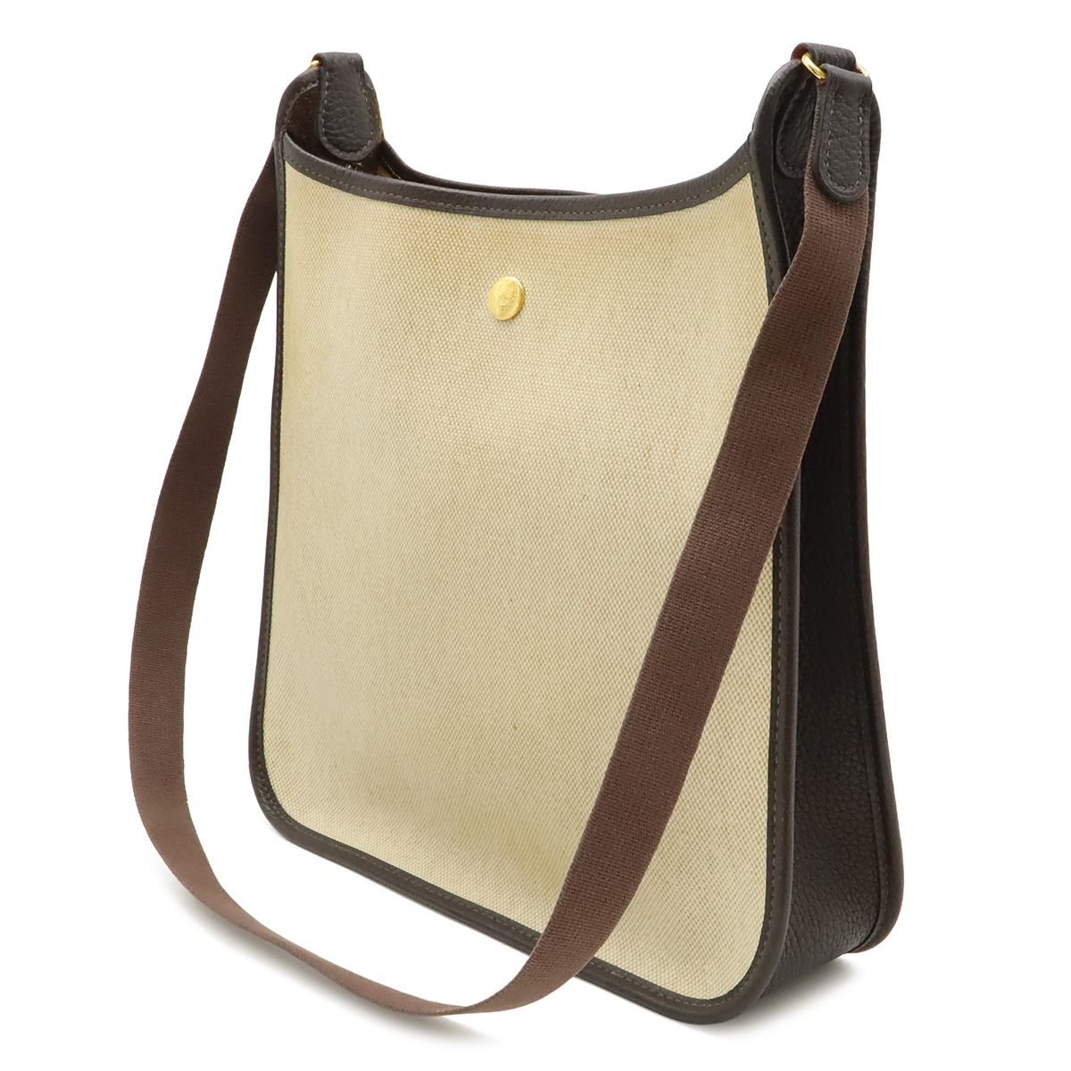 Hermes Vespa PM Shoulder Bag Crossbody Toile Ash Leather Beige Dark Brown — view 2