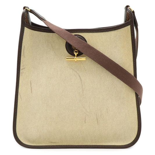 Hermes Vespa PM Shoulder Bag Crossbody Toile Ash Leather Beige Dark Brown