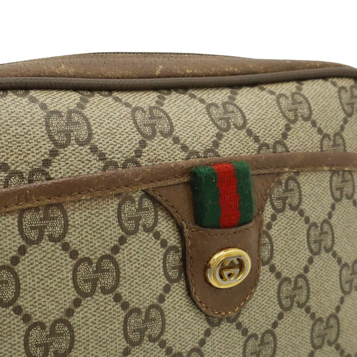 Gucci Vintage GG Plus Sherry Line Shoulder Bag Pochette Leather Beige Brown — view 9