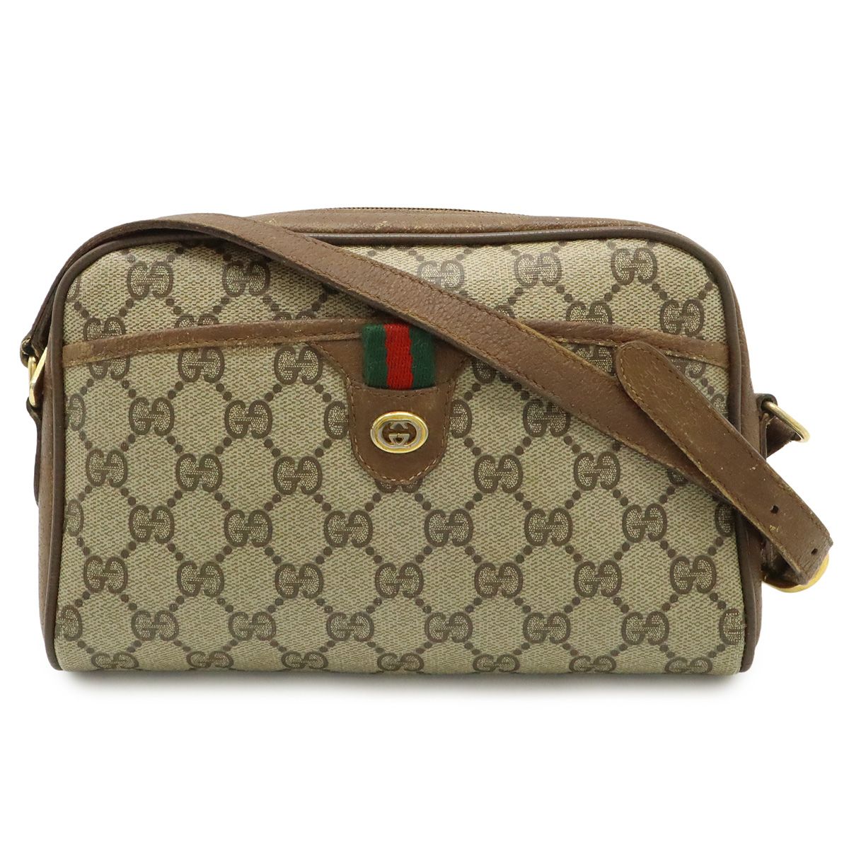 Gucci Vintage GG Plus Sherry Line Shoulder Bag Pochette Leather Beige Brown