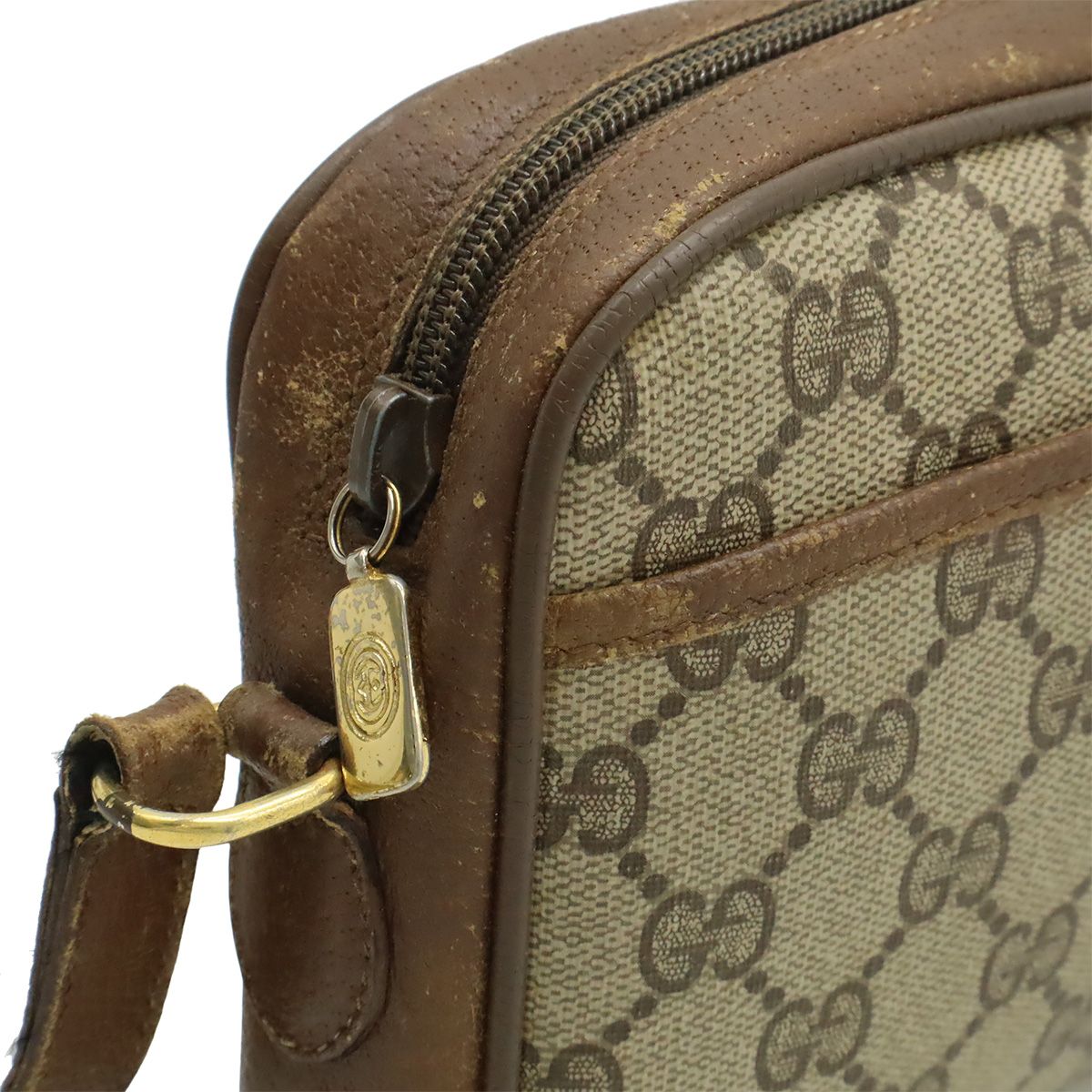 Gucci Vintage GG Plus Sherry Line Shoulder Bag Pochette Leather Beige Brown — view 7