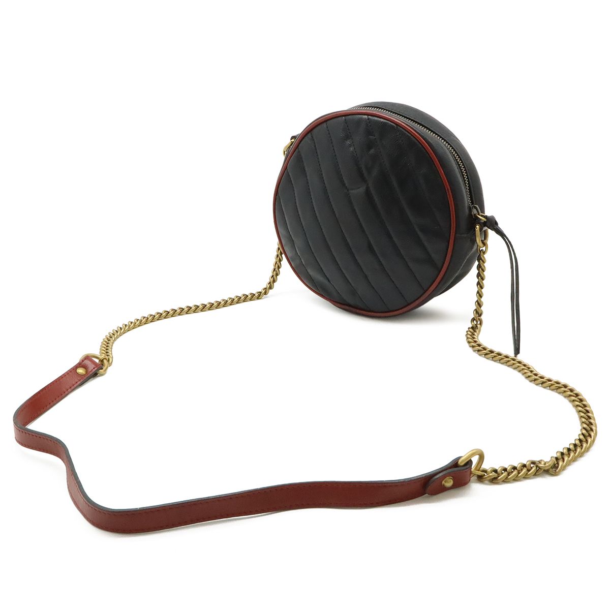 Gucci GG Marmont Round Mini Shoulder Bag Chain Quilted Leather Black Red Gold — view 2