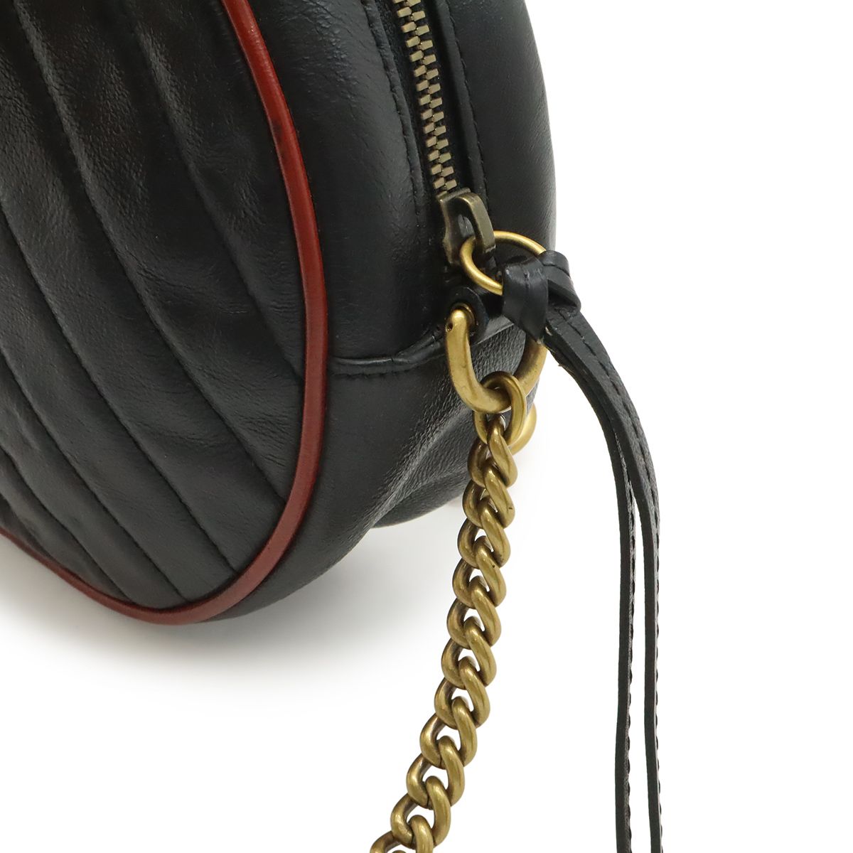 Gucci GG Marmont Round Mini Shoulder Bag Chain Quilted Leather Black Red Gold — view 4