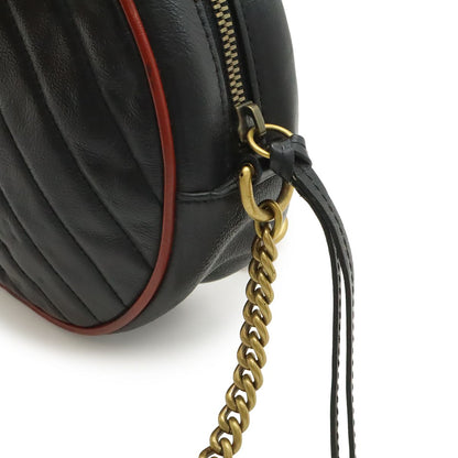 Gucci GG Marmont Round Mini Shoulder Bag Chain Quilted Leather Black Red Gold — view 4