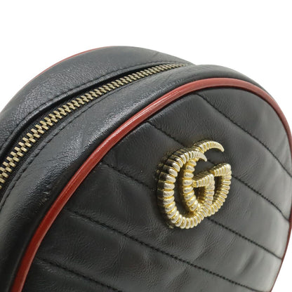 Gucci GG Marmont Round Mini Shoulder Bag Chain Quilted Leather Black Red Gold — view 7