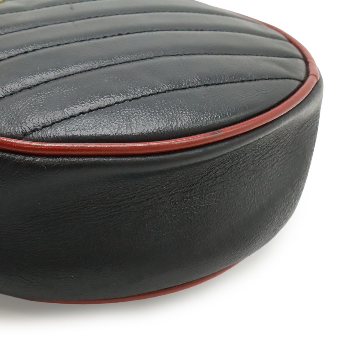 Gucci GG Marmont Round Mini Shoulder Bag Chain Quilted Leather Black Red Gold — view 3
