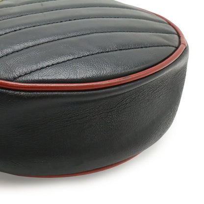 Gucci GG Marmont Round Mini Shoulder Bag Chain Quilted Leather Black Red Gold — view 3