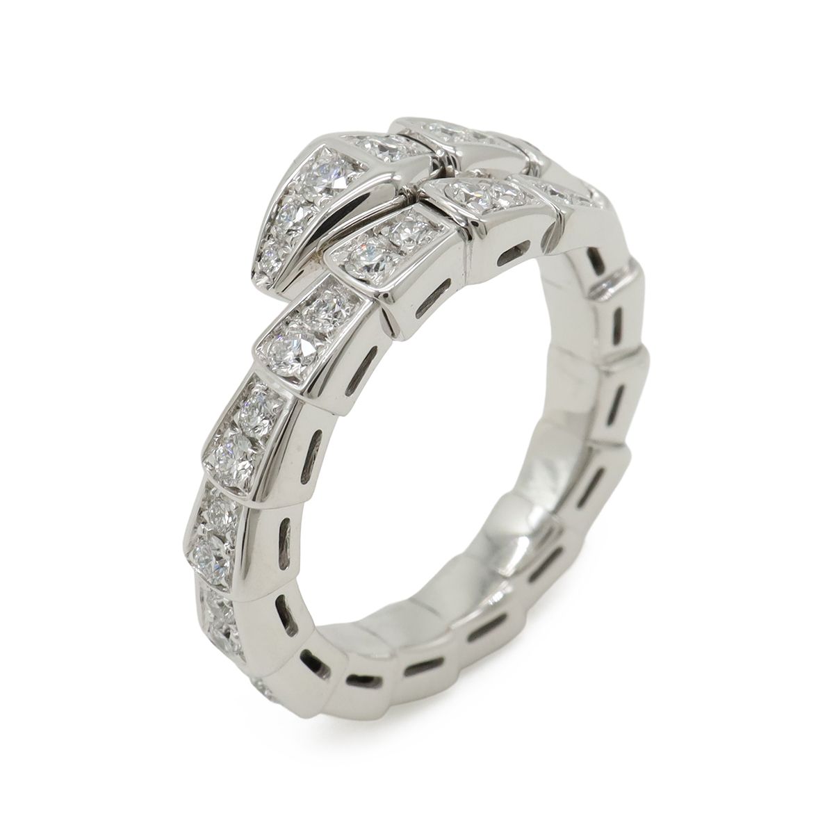Bvlgari Serpenti Viper Ring Single Coil Pave Diamond 18k White Gold