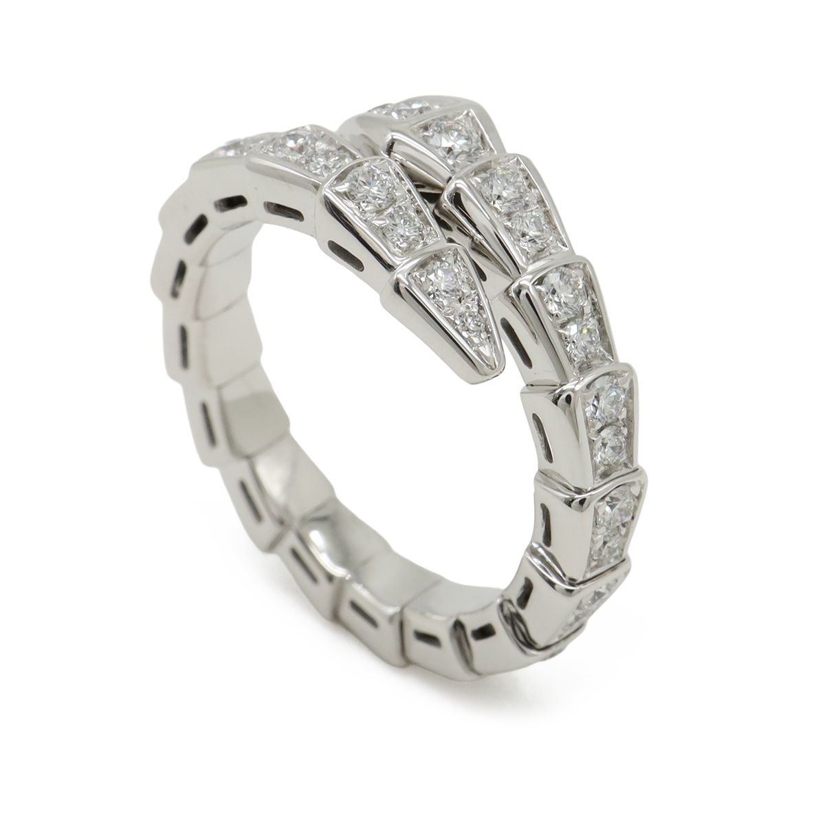 Bvlgari Serpenti Viper Ring Single Coil Pave Diamond 18k White Gold — view 2