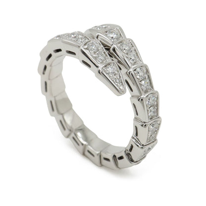 Bvlgari Serpenti Viper Ring Single Coil Pave Diamond 18k White Gold — view 2