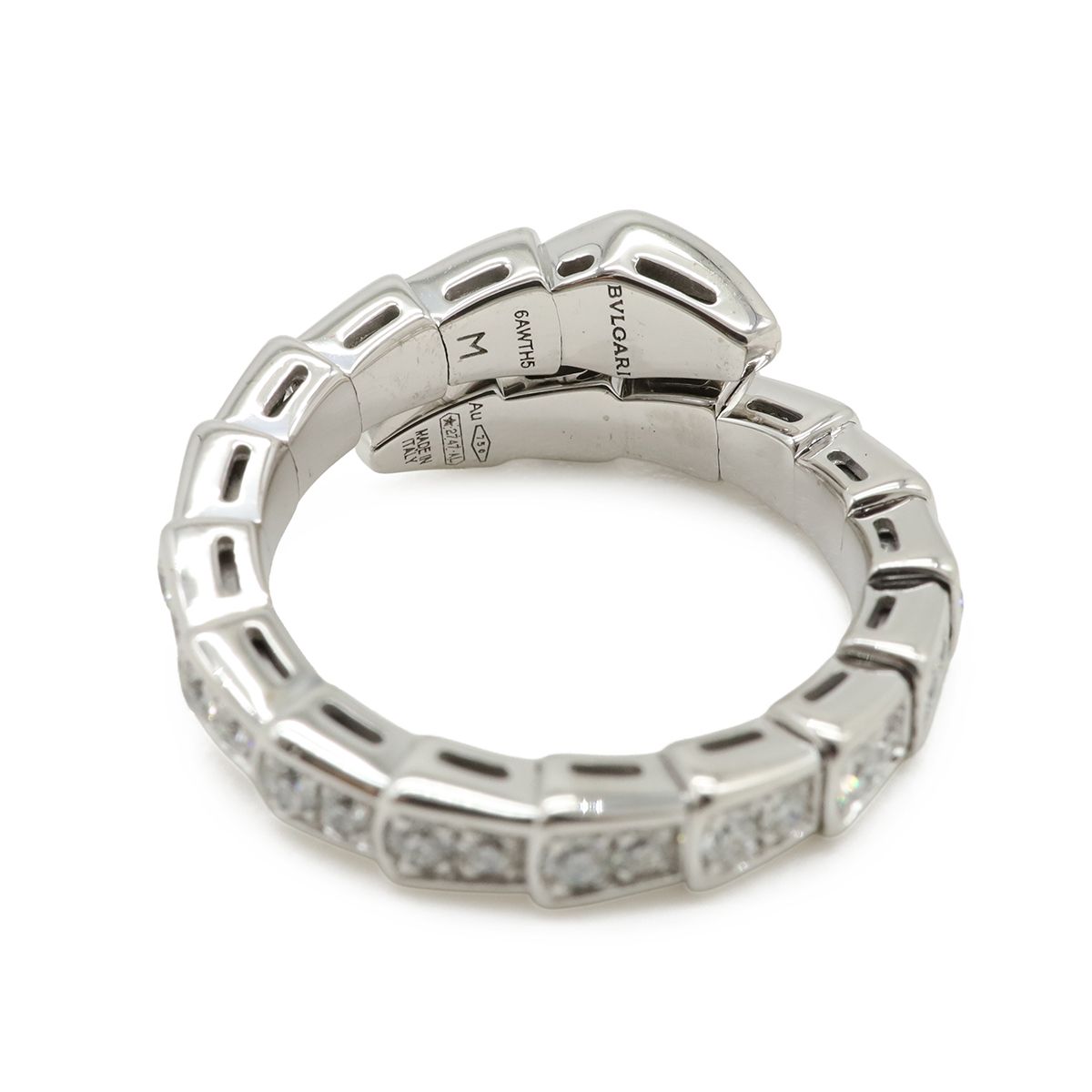 Bvlgari Serpenti Viper Ring Single Coil Pave Diamond 18k White Gold — view 4