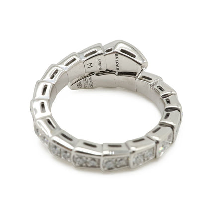 Bvlgari Serpenti Viper Ring Single Coil Pave Diamond 18k White Gold