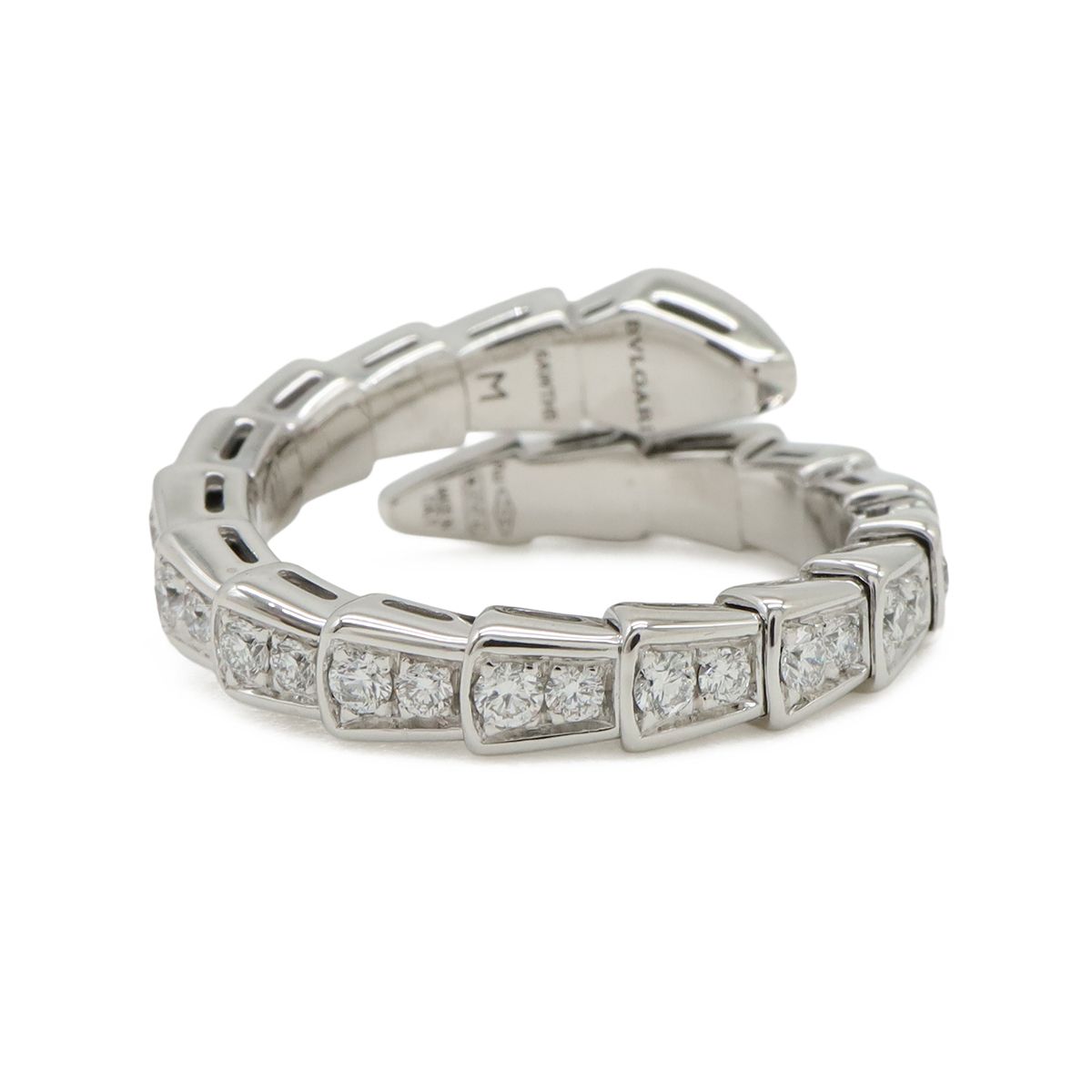 Bvlgari Serpenti Viper Ring Single Coil Pave Diamond 18k White Gold — view 3