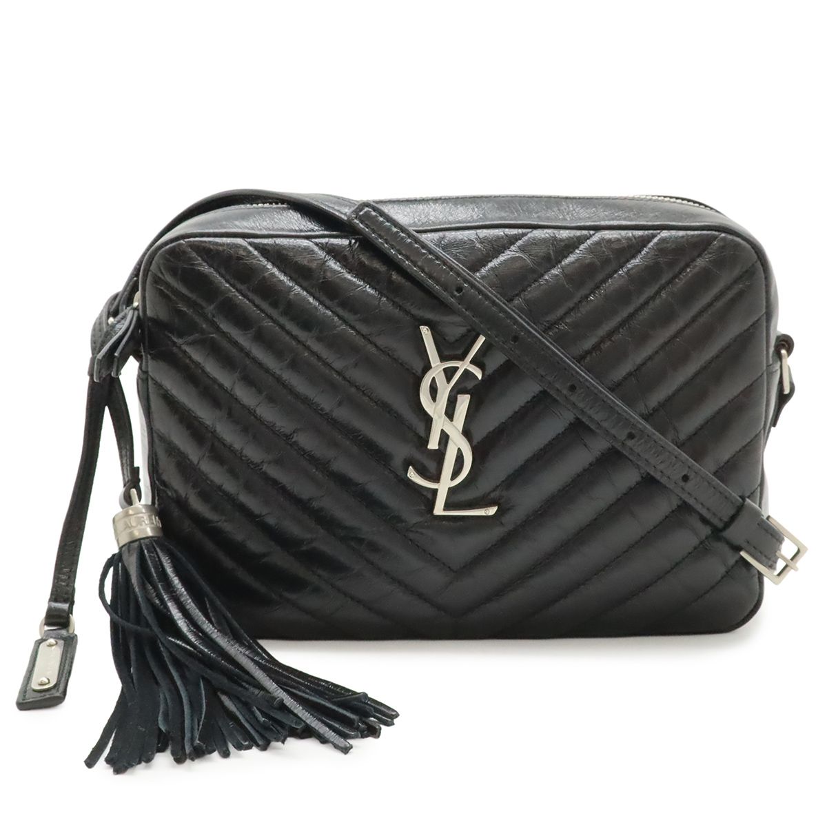 Saint Laurent Paris Yves Camera Bag Pochette Leather Black Silver