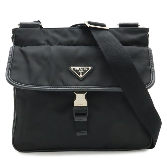 Prada Shoulder Bag Crossbody Nylon Leather Nero Black Silver Overseas Boutique