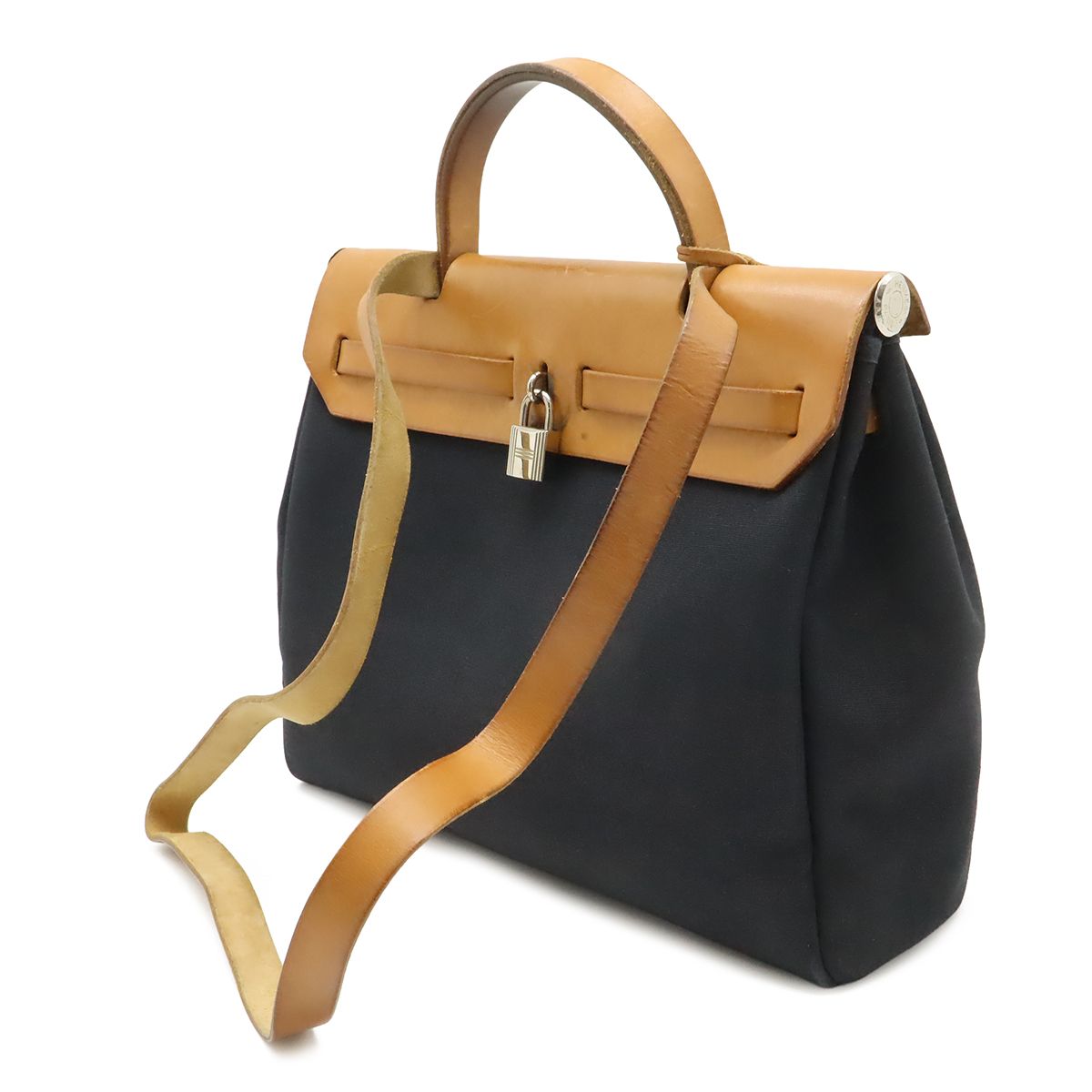 Hermes Herbag PM 2-Way Shoulder Bag Toile Officier GM Black Beige — view 2