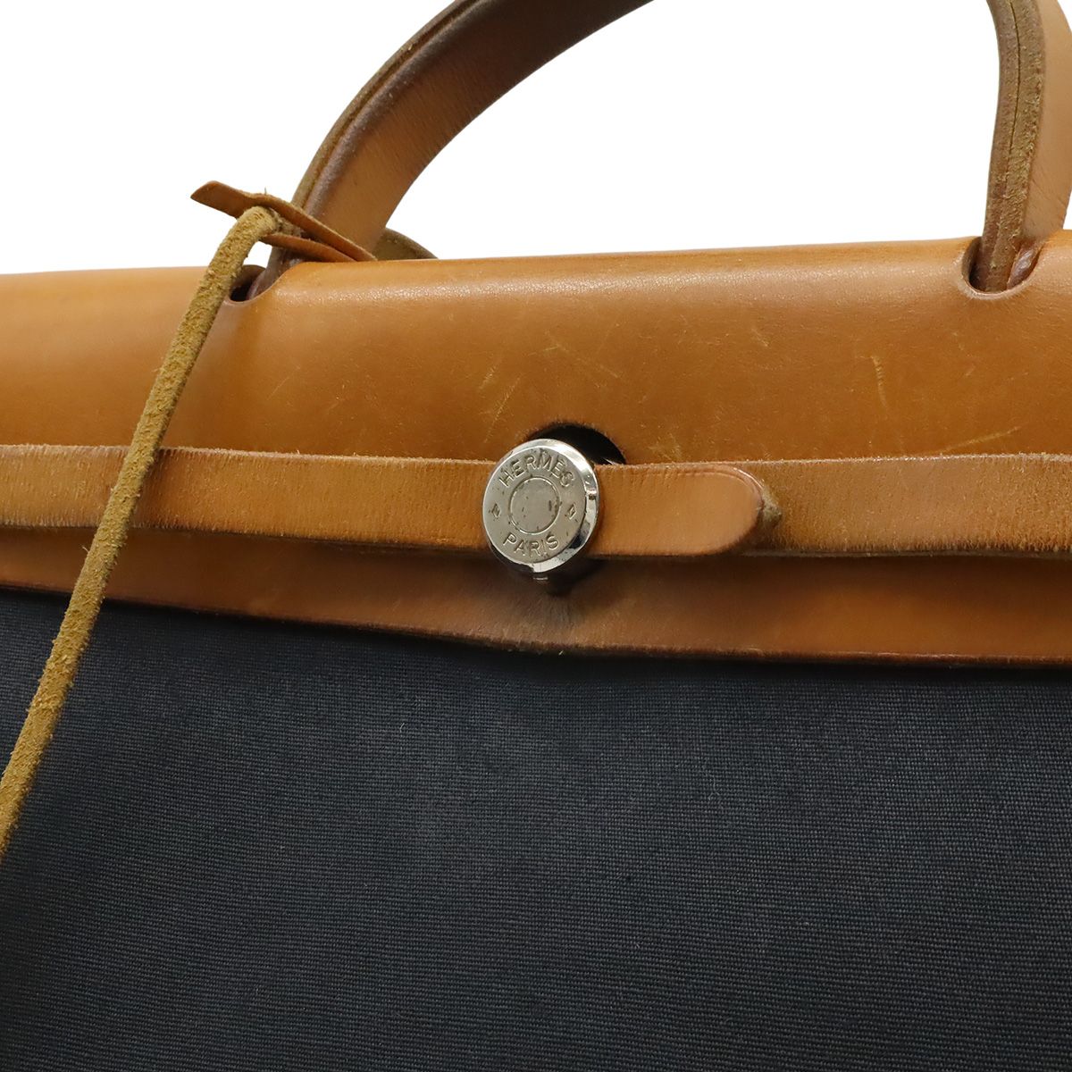 Hermes Herbag PM 2-Way Shoulder Bag Toile Officier GM Black Beige — view 8
