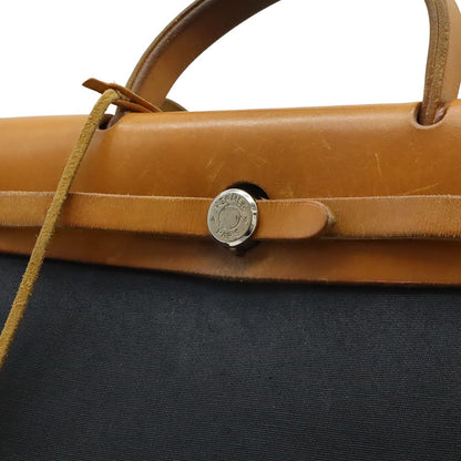 Hermes Herbag PM 2-Way Shoulder Bag Toile Officier GM Black Beige — view 8