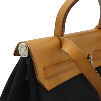 Hermes Herbag PM 2-Way Shoulder Bag Toile Officier GM Black Beige — view 4