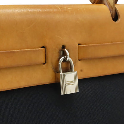 Hermes Herbag PM 2-Way Shoulder Bag Toile Officier GM Black Beige — view 7
