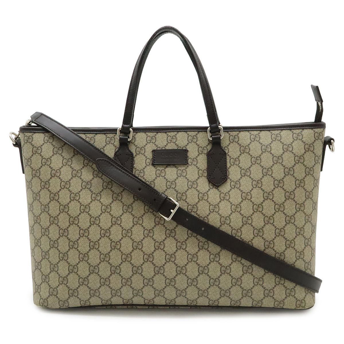 Gucci GG Supreme Tote Large 2-Way Shoulder Bag Crossbody Leather Beige Dark