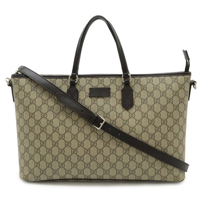Gucci GG Supreme Tote Large 2-Way Shoulder Bag Crossbody Leather Beige Dark