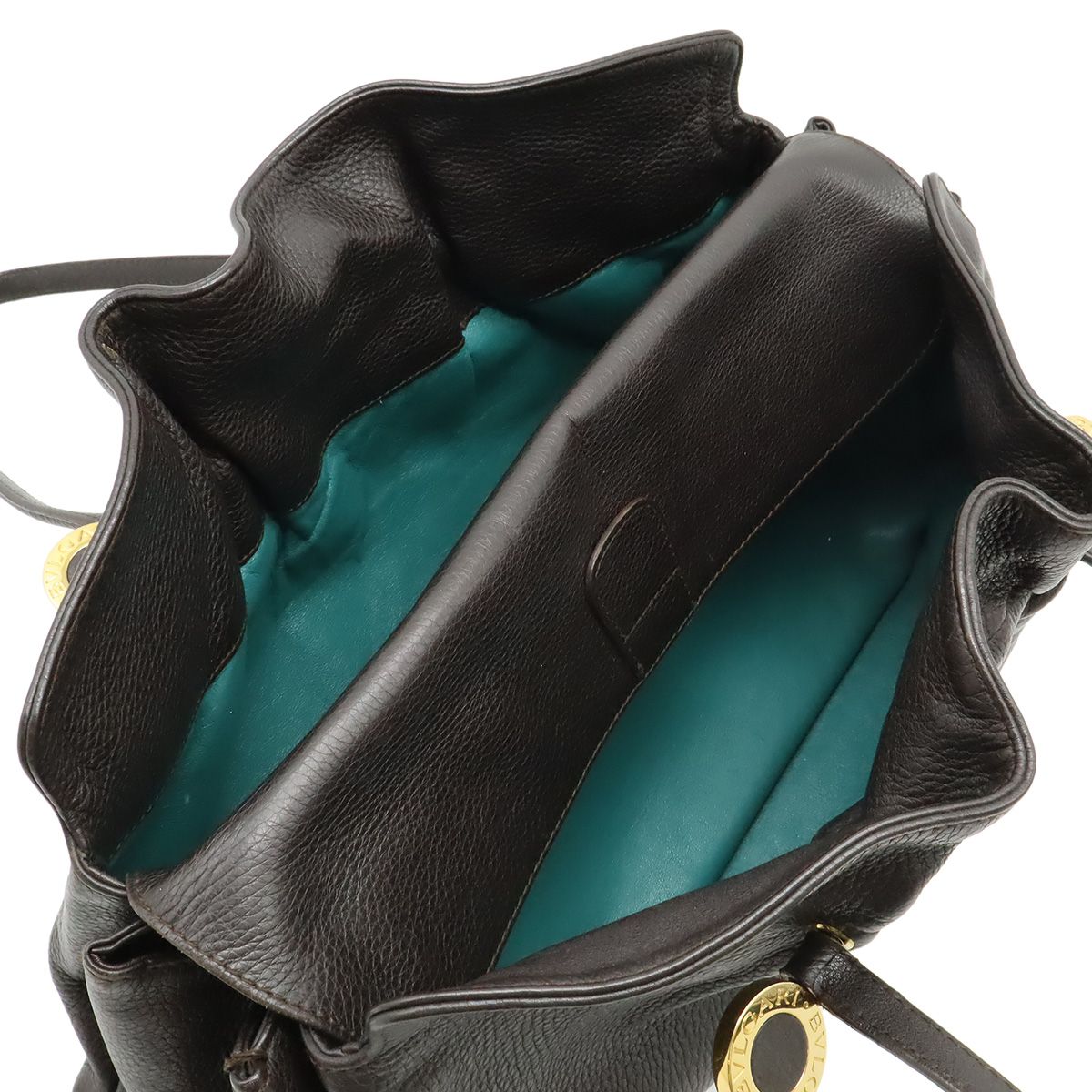 Bvlgari Twist Tote Shoulder Bag Leather Dark Brown Gold — view 7
