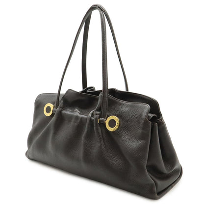 Bvlgari Twist Tote Shoulder Bag Leather Dark Brown Gold — view 2