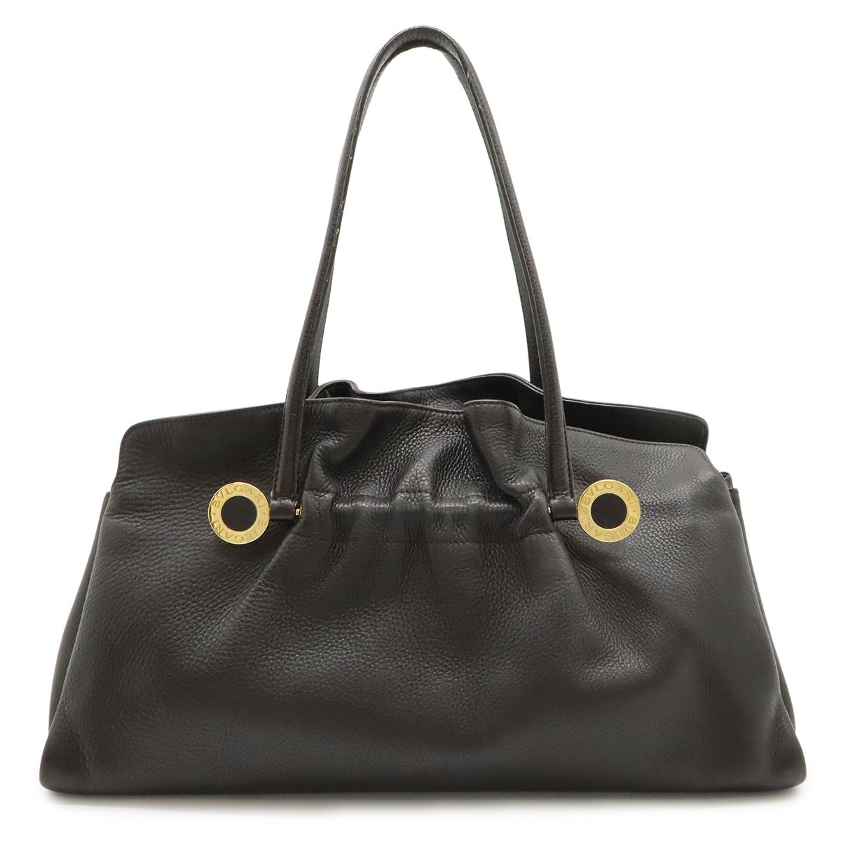 Bvlgari Twist Tote Shoulder Bag Leather Dark Brown Gold