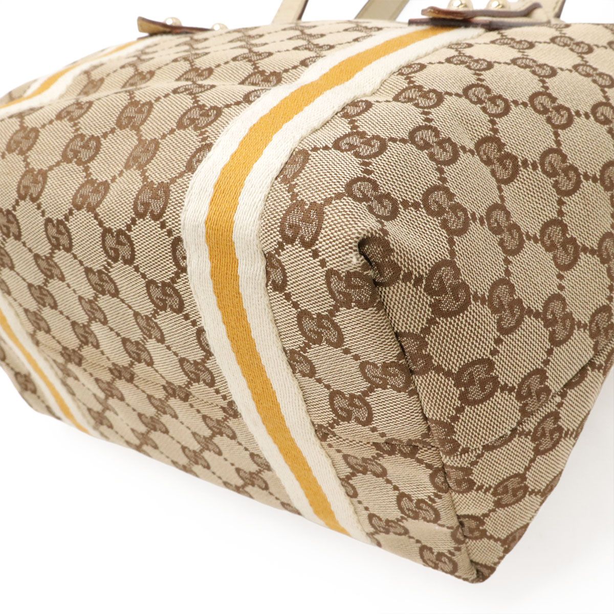 Gucci GG Canvas Sherry Line Tote Shoulder Bag Leather Khaki Beige Ivory Master — view 3
