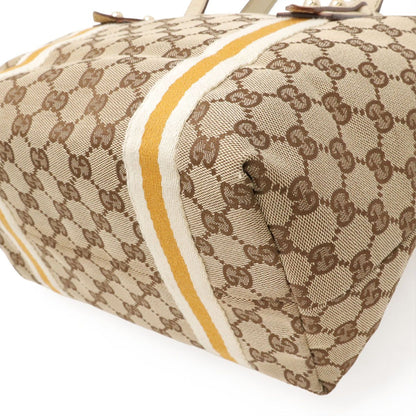 Gucci GG Canvas Sherry Line Tote Shoulder Bag Leather Khaki Beige Ivory Master — view 3