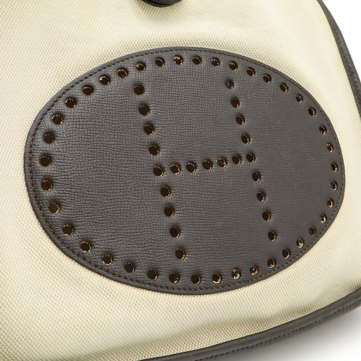 Hermes Evelyne GM I 1 Shoulder Bag Crossbody Toile Ash Leather Natural Dark — view 9