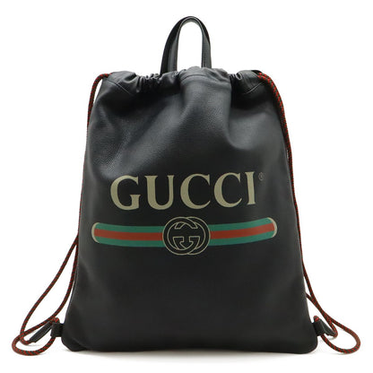 Gucci Print Drawstring Backpack 2-Way Tote Leather Black