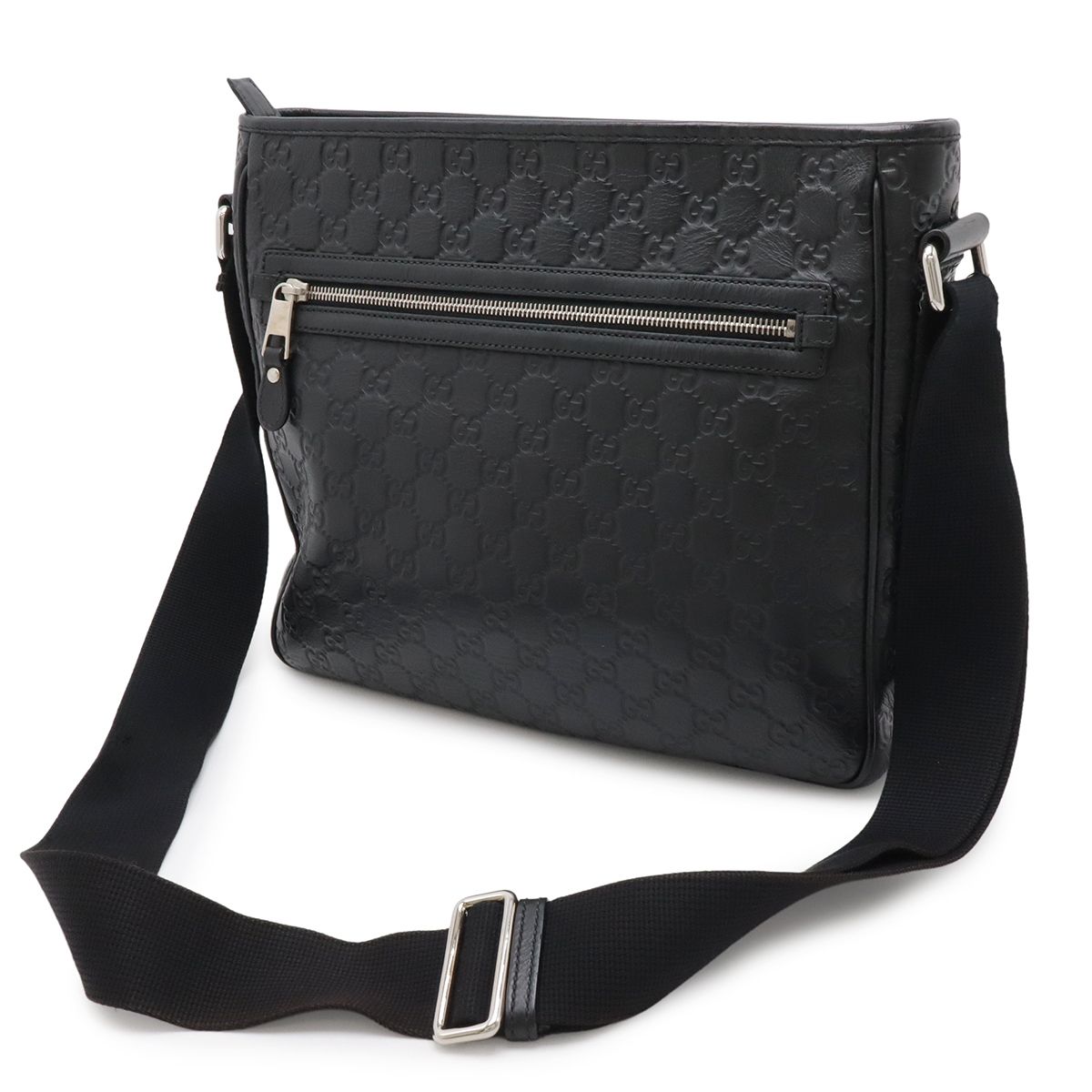 Gucci Guccissima Sherry Line Shoulder Bag Rubber Coating Leather Black Silver — view 2