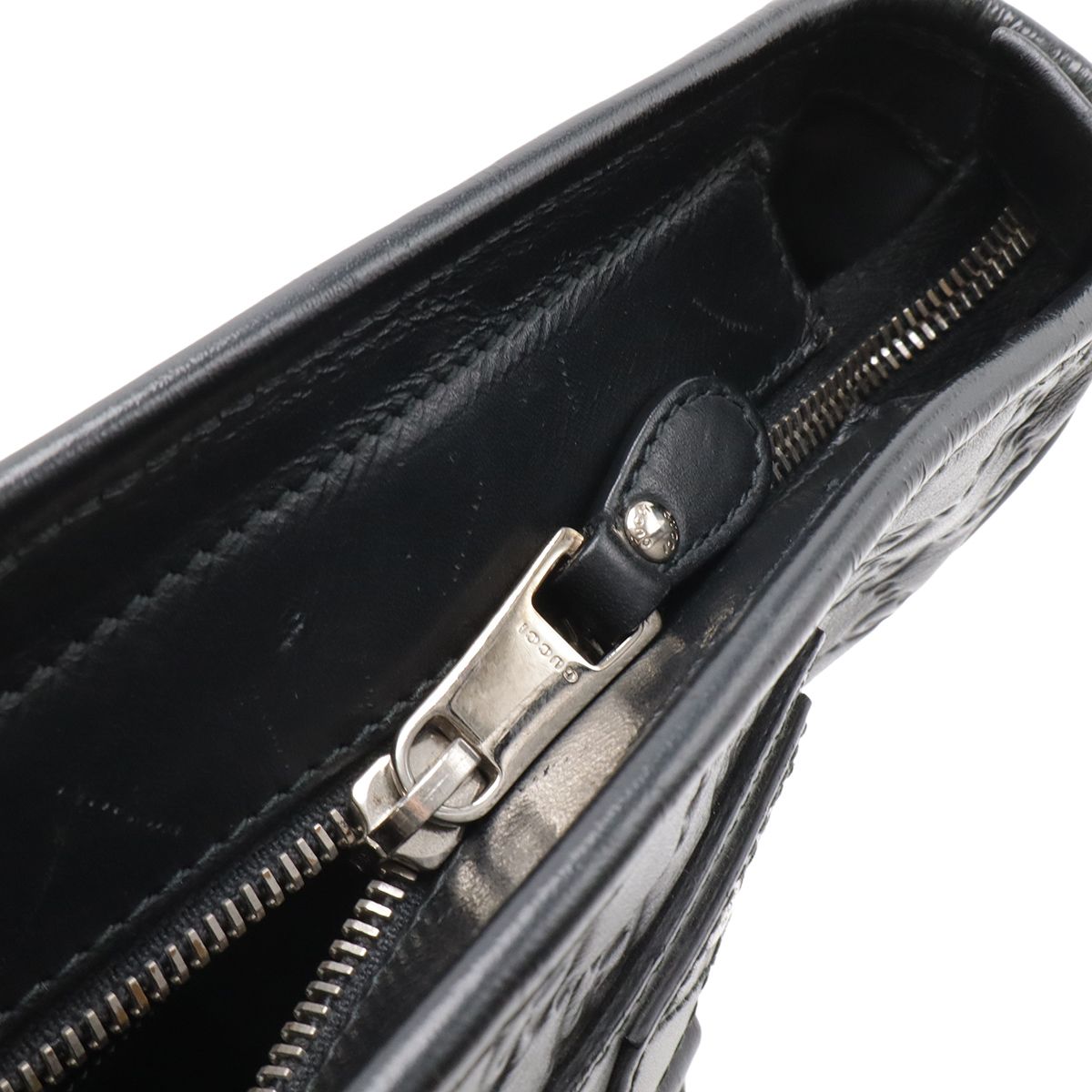 Gucci Guccissima Sherry Line Shoulder Bag Rubber Coating Leather Black Silver — view 5