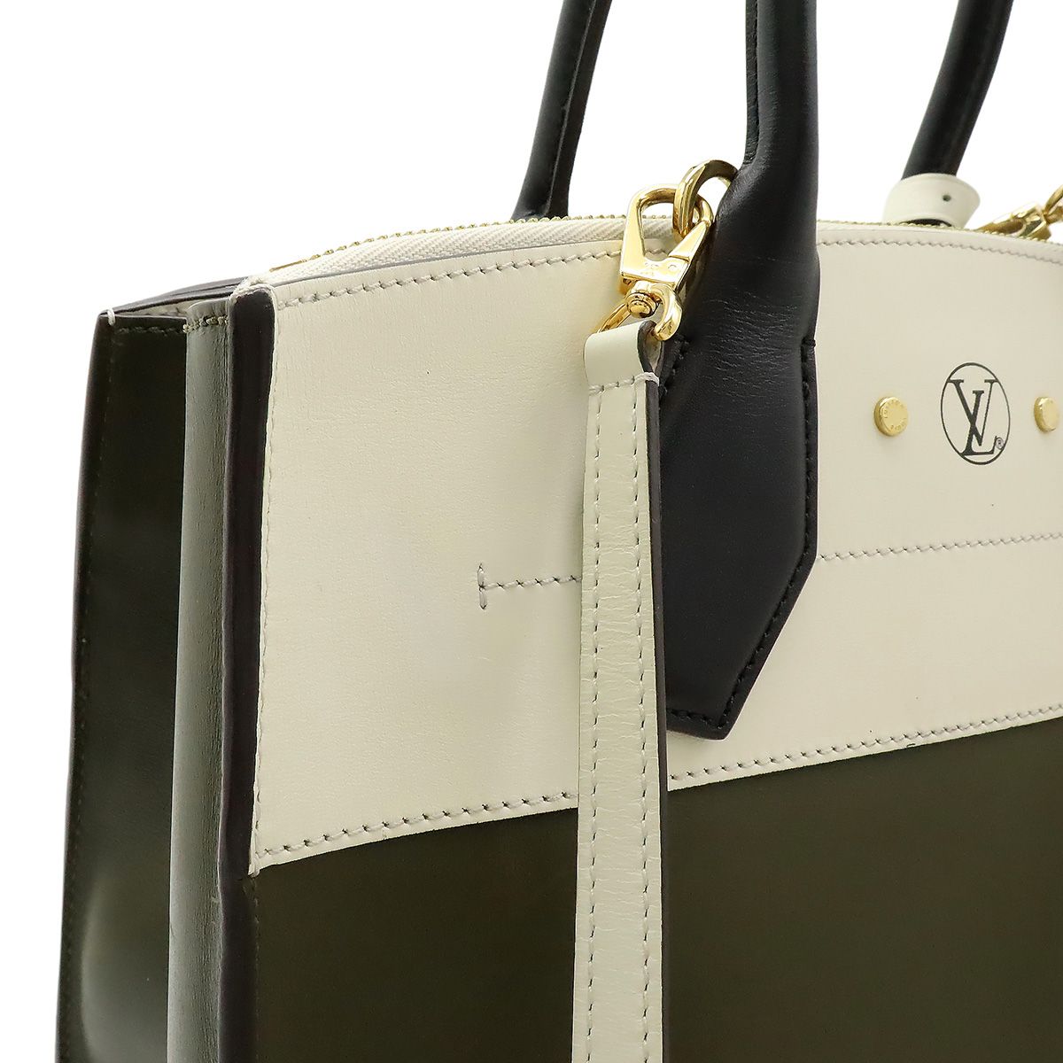 Louis Vuitton City Steamer MM 2-Way Shoulder Bag Bicolor Leather Khaki Ivory — view 6