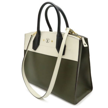 Louis Vuitton City Steamer MM 2-Way Shoulder Bag Bicolor Leather Khaki Ivory — view 2