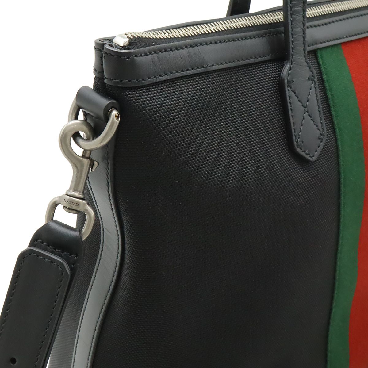 Gucci Web Stripe Sherry Line Tote 2-Way Shoulder Bag Nylon Canvas Black — view 7
